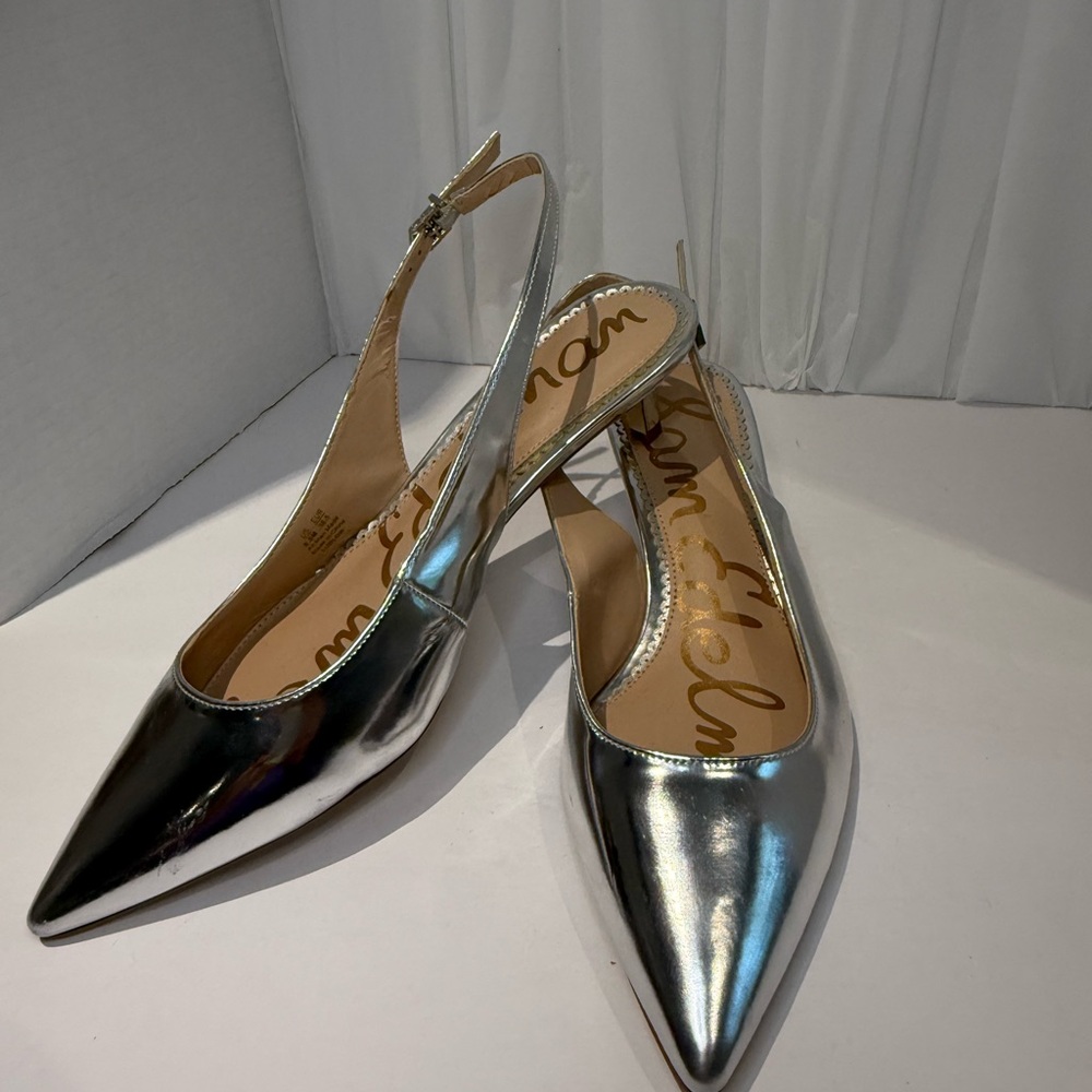Sam Edelman Metallic Silver Slingback Heels